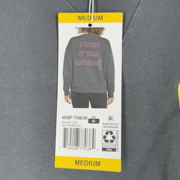 Wildfox Shirt Womens Medium Gray Pink Crewneck Sweatshirt I Wish it Was Saturday - Picture 7 of 8